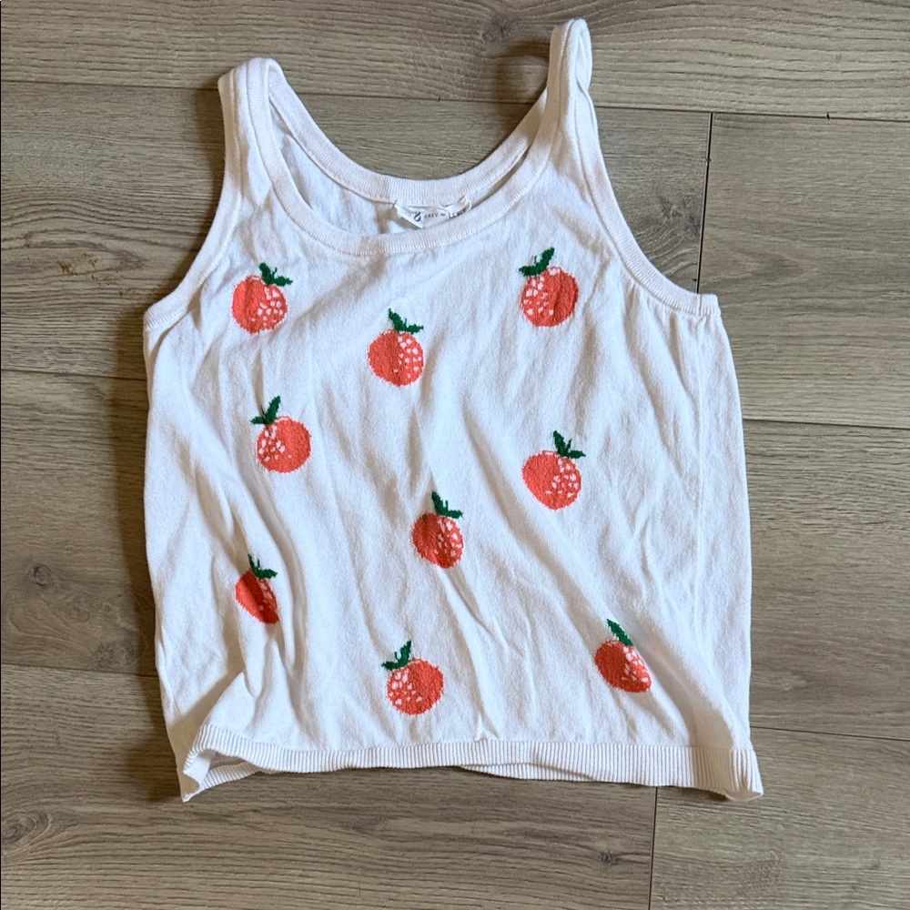 LOFT White Tank Top with Orange Fruit Embroidery